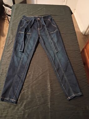One5one Dark Blue High-Waist Women's Jeans with Tie Belt